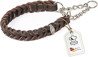 CopcoPet Fettleder Halsband 45–50cm x 20mm Braun – Geflochten mit Zugstopp-Kette – Robust & weich – Verchromte Kette – Lederhalsband für mittelgroße Hunde, Training & Alltag