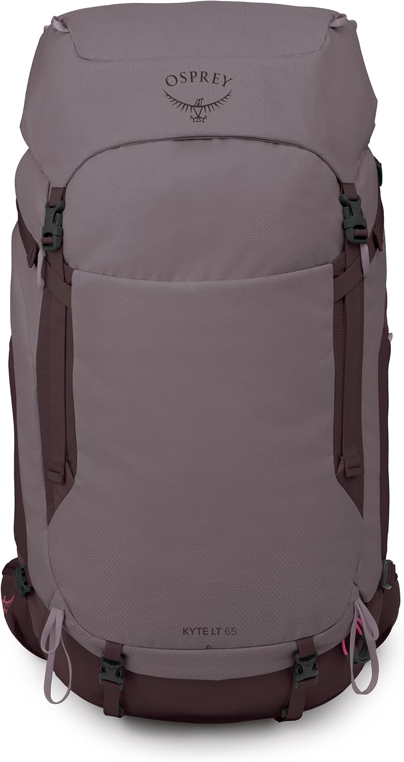 Osprey Kyte LT 65L Women's Backpacking Backpack - Lightweight Hiking & Camping Bag with Waterproof Raincover, Graphite Purple