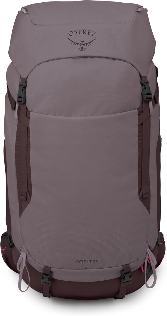 Osprey Kyte LT 65L Women's Backpacking Backpack - Lightweight Hiking & Camping Bag with Waterproof Raincover, Graphite Purple