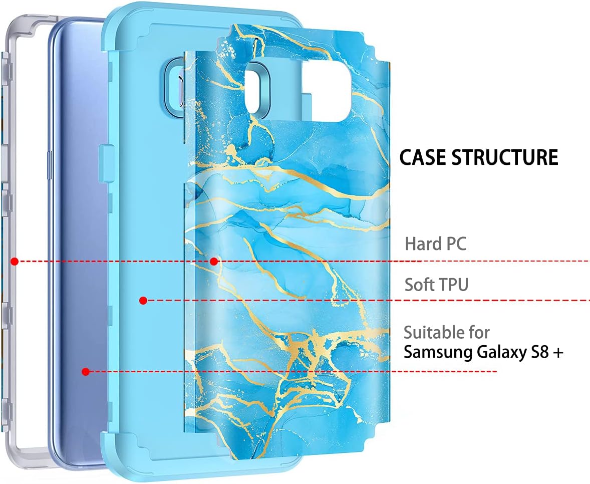 Casetego for Galaxy S8 Plus Case,S8+ Case,Heavy Duty Shockproof 3 Layer Hard PC+Soft Silicone Bumper Rugged Anti-Slip Protective Cases for Samsung Galaxy S8 Plus,Blue Marble