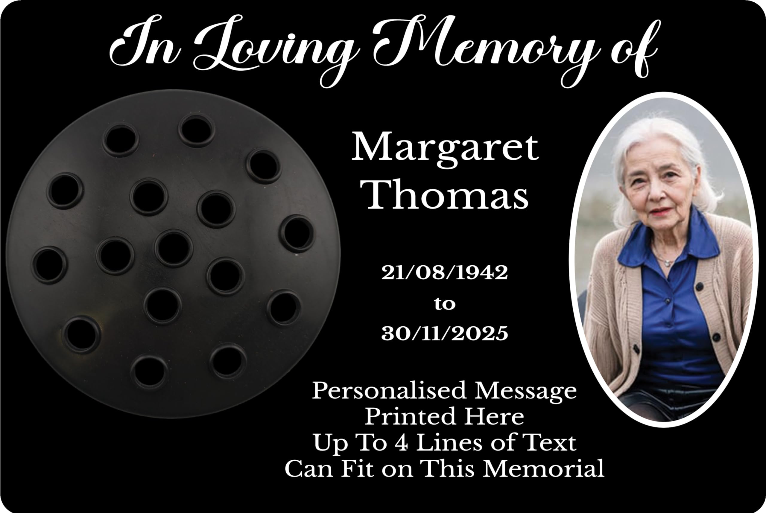 1stclassgifts [Custom] Personalised Metal Grave Stone Marker Headstone Memorial Plaque, In Memory Sign Remembrance Your Photo Vase Flower Holder Grave Pot (UV PRINTED) (Black)