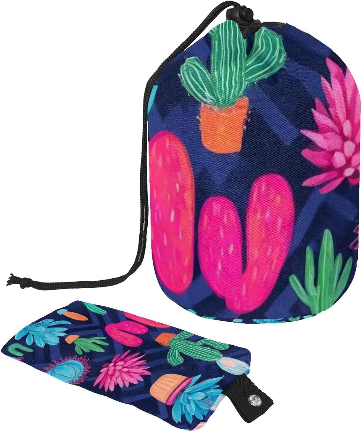 2PCS Colorful Cactus-17 Travel Cosmetic Bag Makeup Organizer Bag Bathroom Cases Toiletry Bag with Drawstring (Cylindrical bag and small bag)