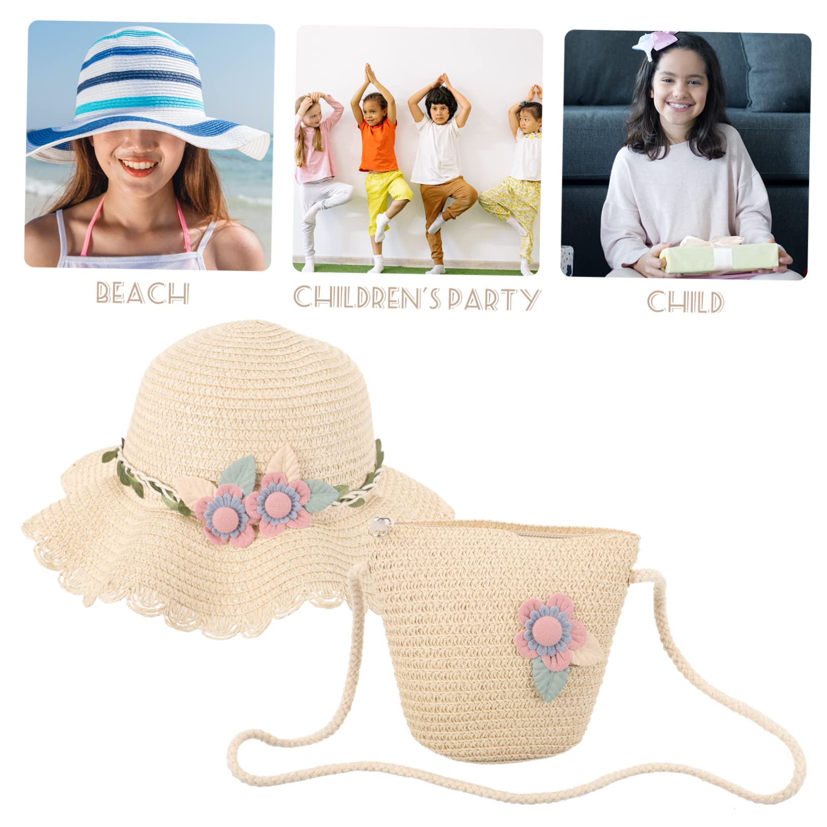 VALICLUD Strandhut Für Mädchen Kappe Damen Hüte Kleinkindermützen -mädchen-Hut Sommermützen Mädchen Hüte Sommer Strandhüte Sombrero De Fischerhut Für Mädchen Tasche Stroh