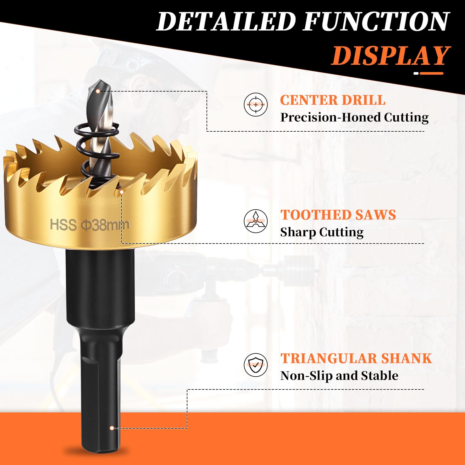 METALLIXITY Hole Saw 38mm (1-1/2"), 4241 High Speed Steel Hole Cutter with Center Drill Bit - Image 3