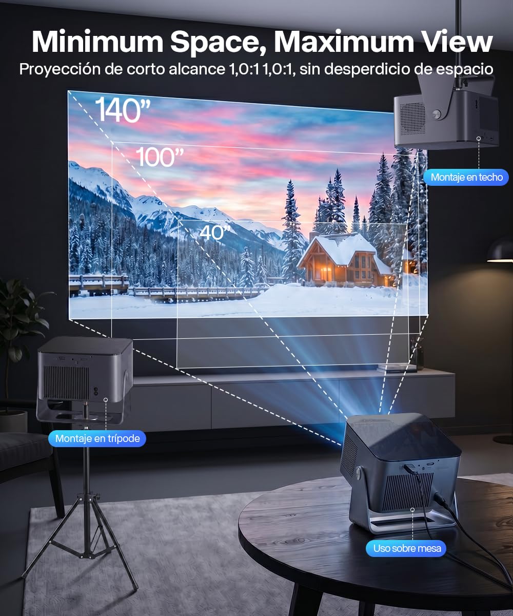 Magcubic Proyector 4k Soporte Nativo 1080P 【Compatible con Netflix】 | Proyector Portatil con enfoque automático, Bluetooth & WiFi y proyección 320° para cine en casa y exterior cine jardin