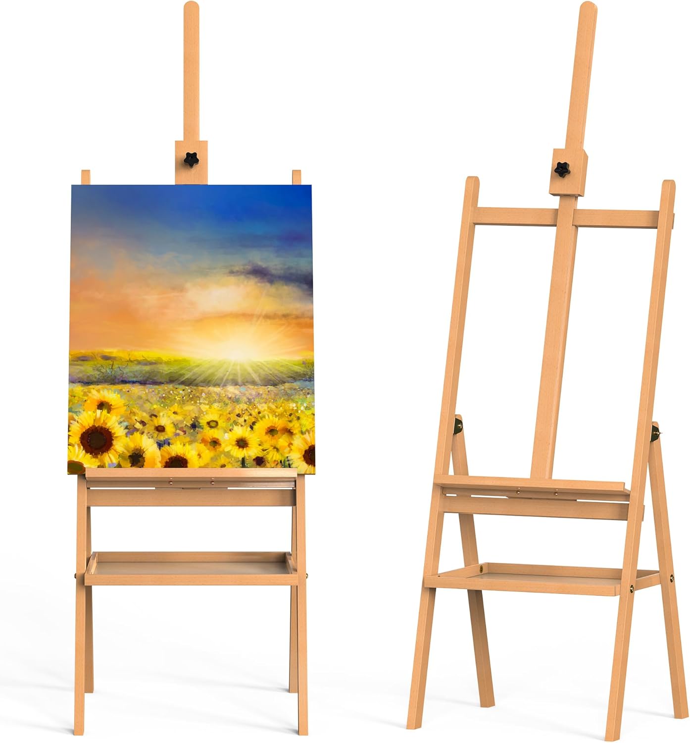 H-Frame Wooden Art Easel Adjustable Height 58"-75" with Storage Tray, Sturdy Beech Wood Easel Stand for Adults Students Artists, Holds Canvas Up to 36"