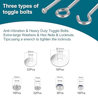 48Pcs Toggle Bolts for Drywall,Heavy Duty Toggle Dry Wall Anchor Assortment Kit-M4 M6 Toggle Bolt &Eye Hooks &Ceiling Anchor Wing Nut Kit for Hanging Cabinets-Christmas Lights,Zinc Plated