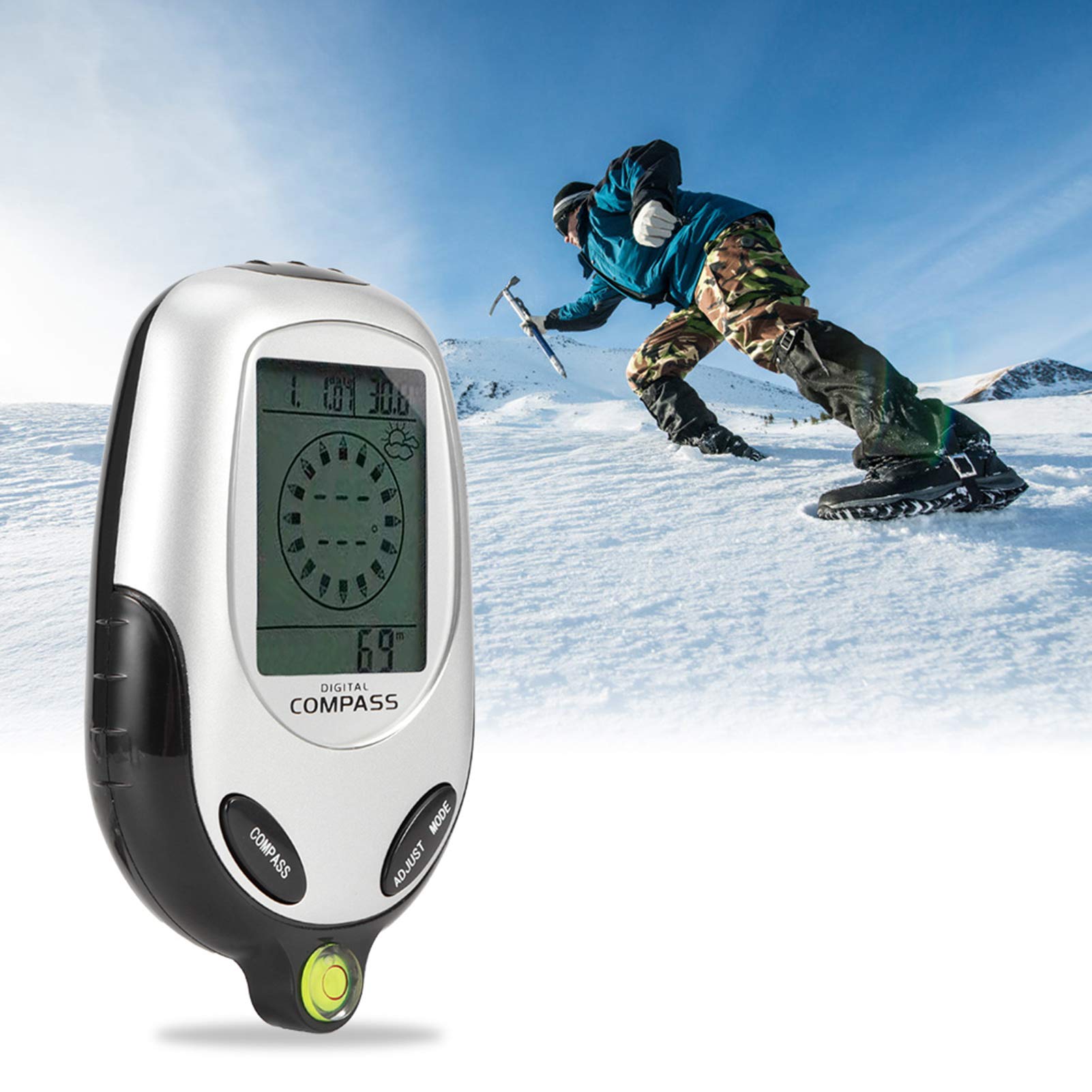 Thermomètre numérique Boussole Multifonction Portable électronique avec Calendrier Haute précision pour Camping en Plein air Pique-Nique Matériau ABS 126 g 12 x 7,5 x 2,5 cm