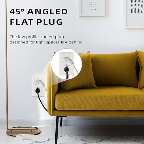 Miniatura 4 de EP Cable de extensión de enchufe plano de 25 pies, cable de extensión de perfil bajo de 16 AWG de 3 clavijas blanco con conexión a tierra para