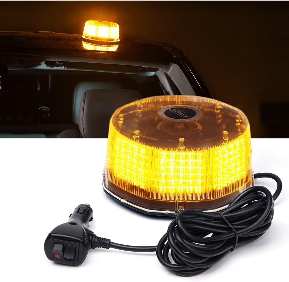 Xprite 240LED Rotating Beacon Light, Forklift Strobe Lights w/Magnetic Base for 12-24V Construction Truck Patrol Car Tractor Golf Carts-Amber