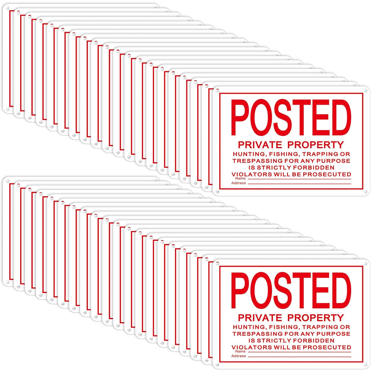 Tandefio 40 Pcs No Trespassing Posted Signs Large Private Property Reflective Aluminum Posted Signs No Hunting Fishing Trapping or Trespassing for Warning(Red,7 x 10 Inch)