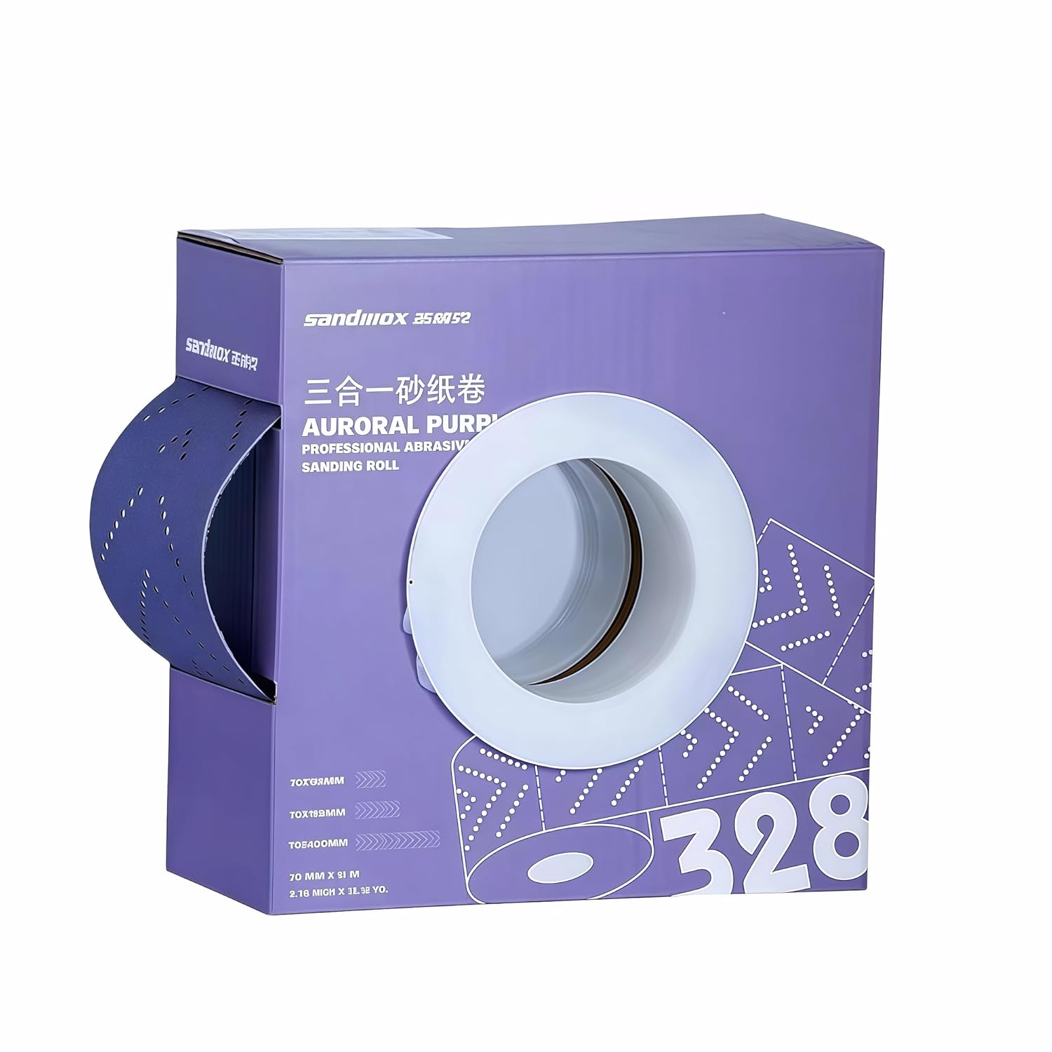 Hand-Tear Sandpaper Roll 70mm×12m (13.1yd),3-in-1,70×125mm / 70×198mm / 70×400mm, Purple Abrasive Net Sheet Roll for Hand Sanders, Woodworking, Automotive, Metal, Easy Tear, Dry Sanding 320 grit