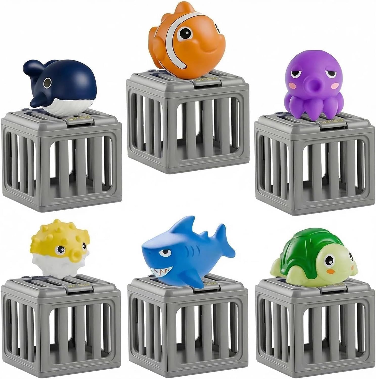 Underwater Dive Rescue Toys, Pool Diving Toys with Storage Fish Box, Diving Cages Toy with Animals Floating, for Swim Training, Beach Lake Bath Summer Party Gift (2Sets)