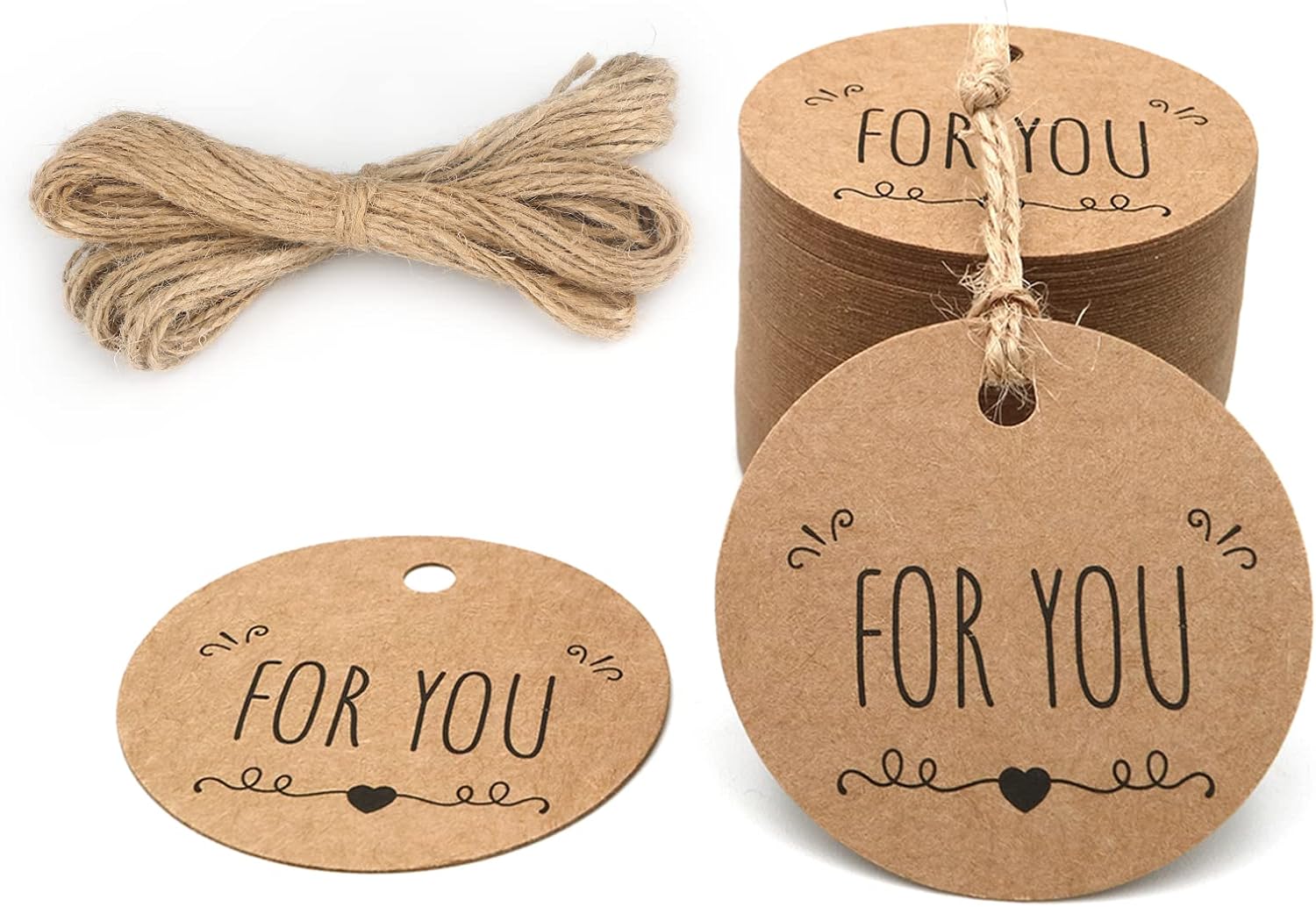 for You Tag,100PCS Kraft Paper Gift Tag,Price Tag with 66 Feet String for Craft Projects and Wedding Party Favors