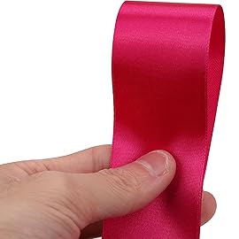 Baocuan Satin Ribbon 50 Yards Solid Fabric Ribbons Roll for Wedding Invitations, Bridal Bouquets, Sewing, Party Decorations, Gift Wrapping and More (Rose red, 1-1/2 inch)