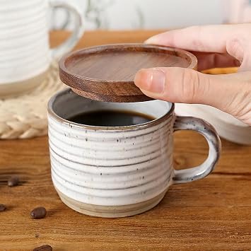 Ceramic Mug Vintage-style Gift Mugs With Lids, For Home Use, Perfect Breakfast Or As A Premium Coffee Cup -white-400ml