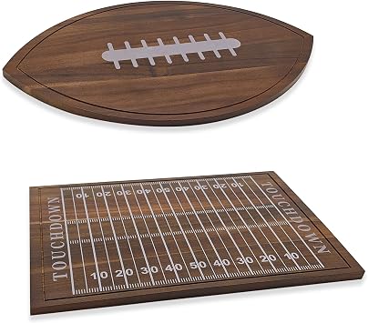 2 Pcs Acacia Wood Football Charcuterie Board Set | Football Shaped Cutting Board & Stadium Field Serving Tray for Game Party Decorations, Gift Idea for Coaches