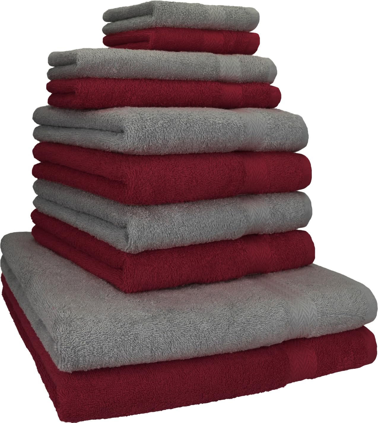 Betz Juego de 10 Toallas Classic 100% algodón 2 Toallas de baño 4 Toallas 2 Toallas de Mano 2 Toallas Cara de Color Rojo Oscuro y Gris Antracita