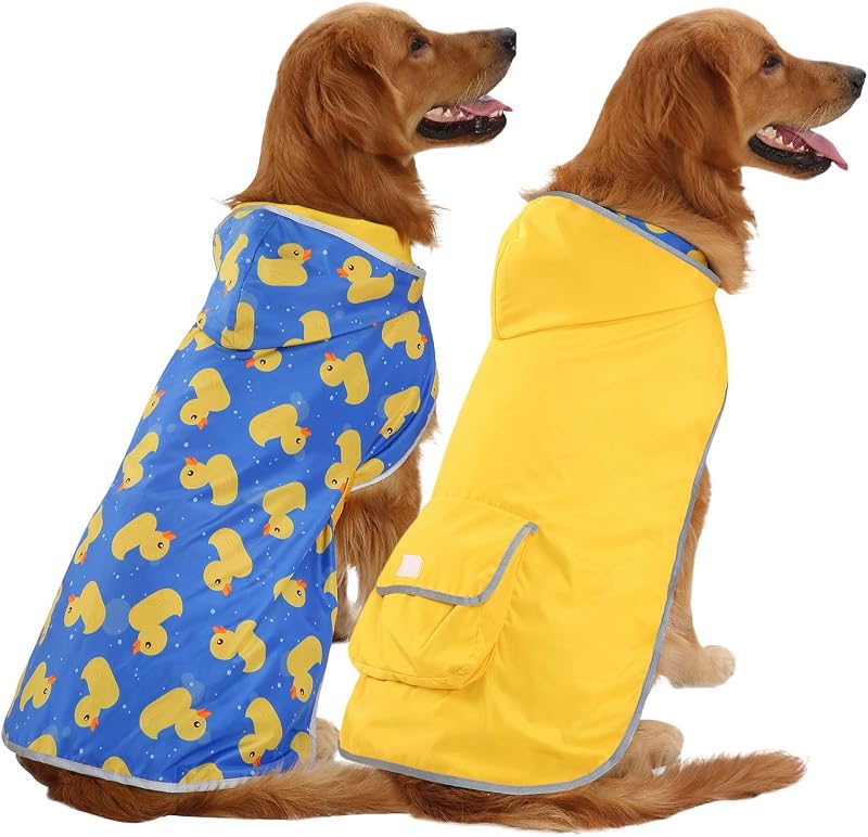 HDE Chubasquero Reversible para Perros 2 en 1 Poncho con Capucha Chubasquero YLW Duck L