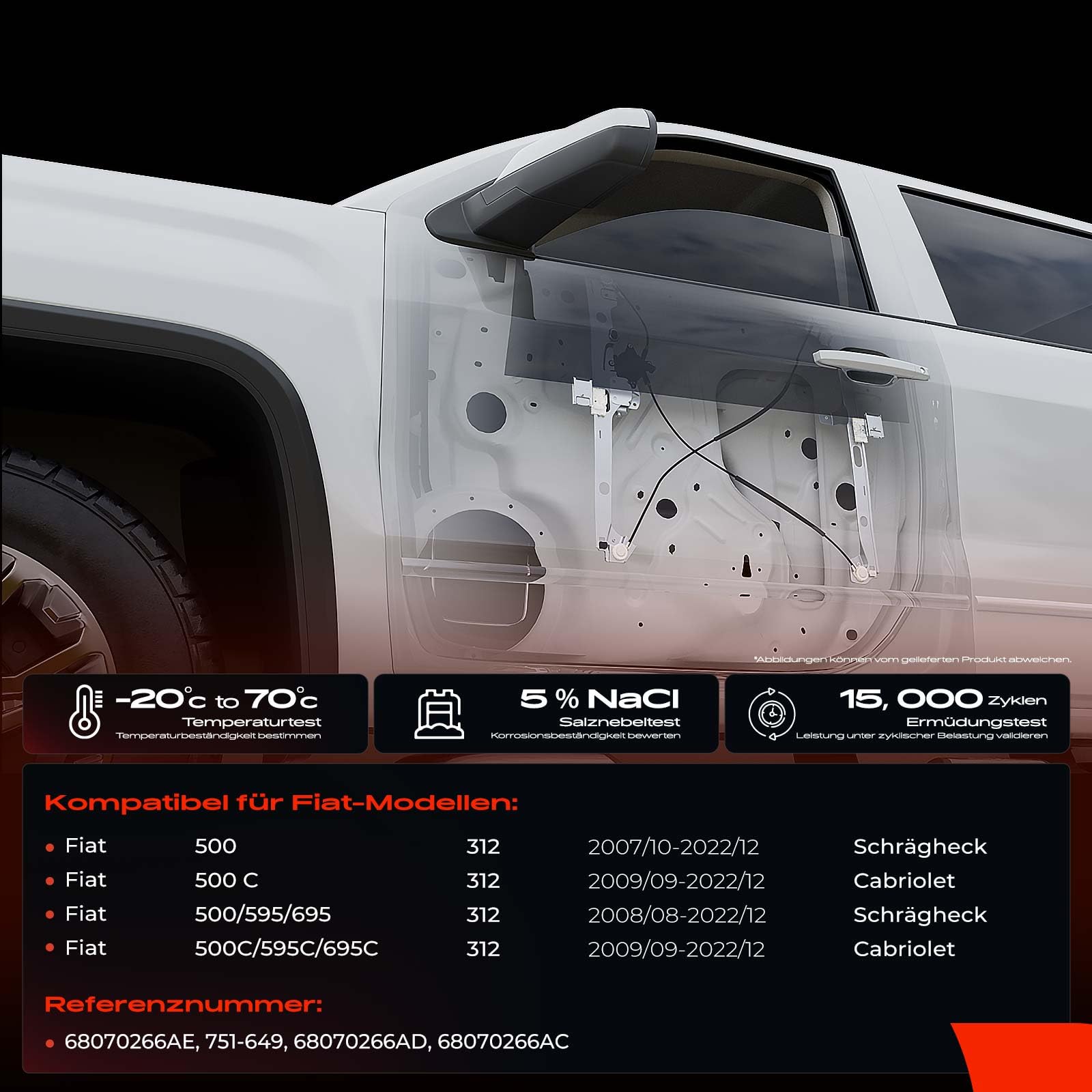 Frankberg Alzacristallo elettrico con motore anteriore destro 68070266AD | Compatibile con: 500 312, 500/595/695, 500°C/595°C/695°C, 500 C 312