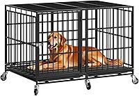 SNUOWU 48 Inch Heavy Duty Indestructible Dog Crate with Wheels - Escape-Proof XL XXL Cage for Large Powerful Dogs, Removable Tray