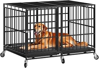 SNUOWU 48 Inch Heavy Duty Indestructible Dog Crate with Wheels - Escape-Proof XL XXL Cage for Large Powerful Dogs, Removable Tray