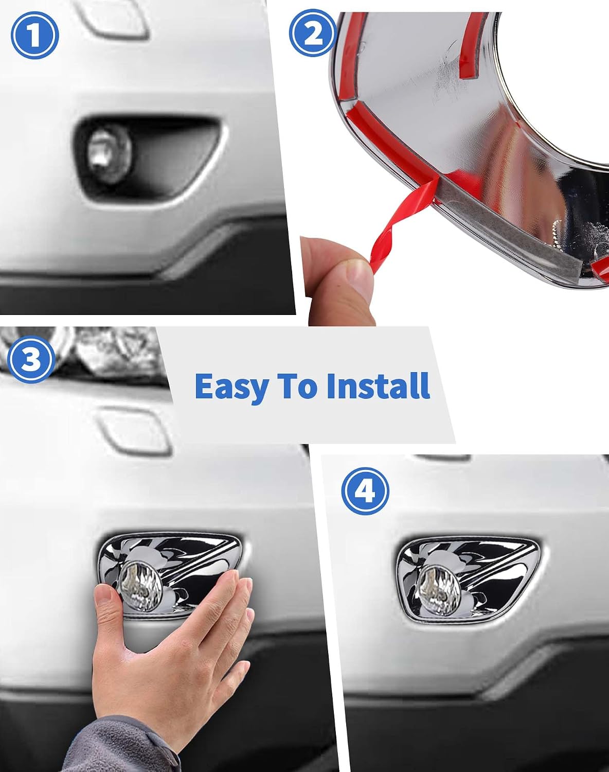 Chrome Front Fog Light Lamp Trim Cover Decor Bezels Fit for Jeep Grand Cherokee 2011 2012 2013 Exterior Trim Accessories Front Bumper Frame Spot Left & Right Lights Bezel