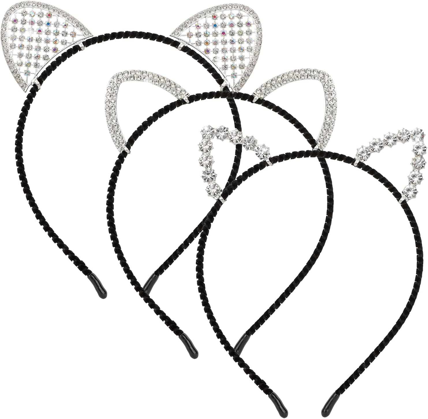 WHAVEL Crystal Rhinestone Animal Ears Headband - 3 Pcs Cosplay Cat Party Hair Accessories for Women (A)
