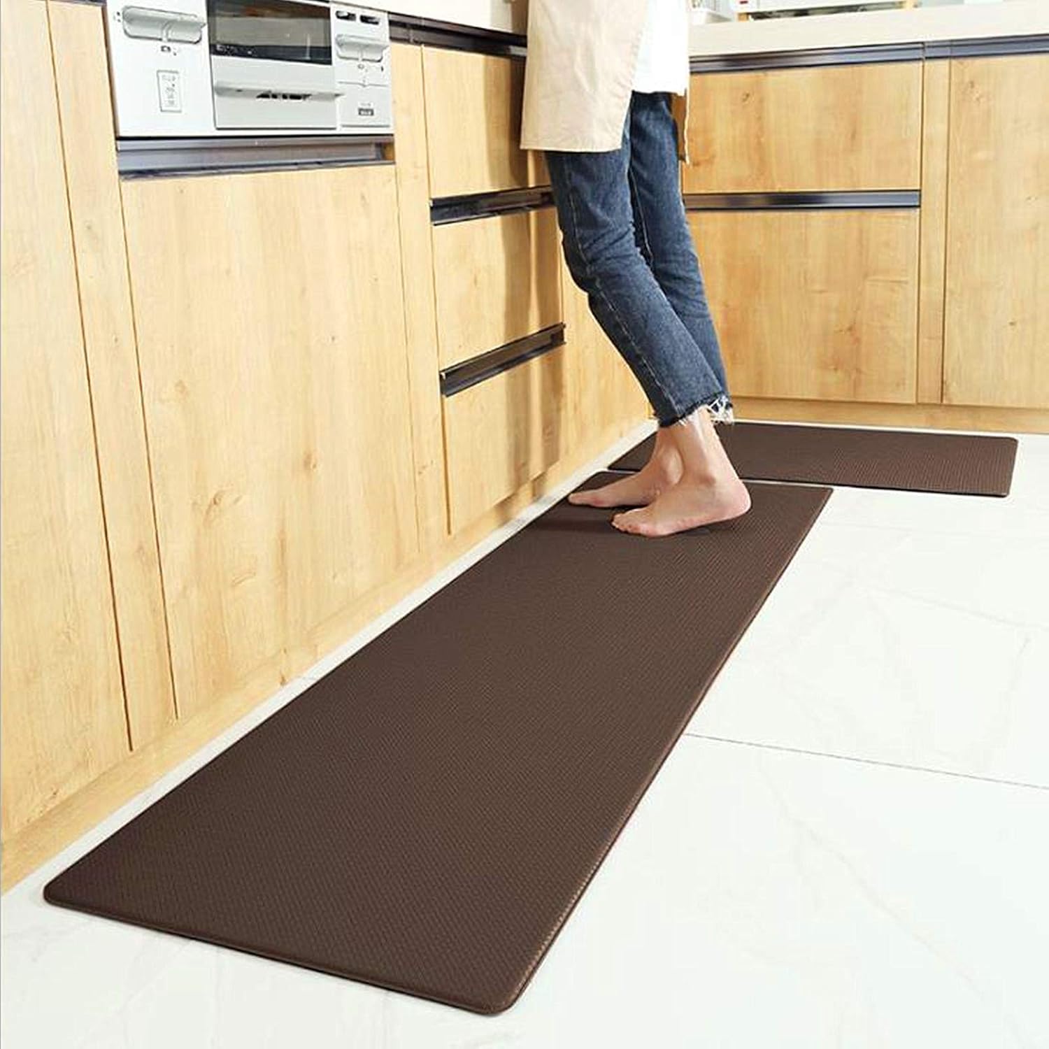 Ukeler Anti-Fatigue Comfort Floor Runner Rug for Kitchen Standing Desk Office Garage Thicken Comfort Standing Mat Cushioned Kitchen Mat Non Slip Waterproof Kitchen Rug Runner, 17" × 59", Brown