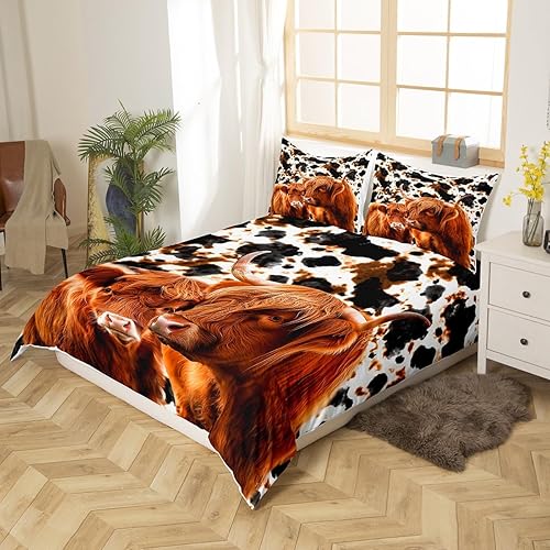 Miniatura 3 de Highland Cattle - Juego de ropa de cama tamaño Queen, funda de edredón de poliéster suave con estampado de animales salvajes y vaca lechera con 2