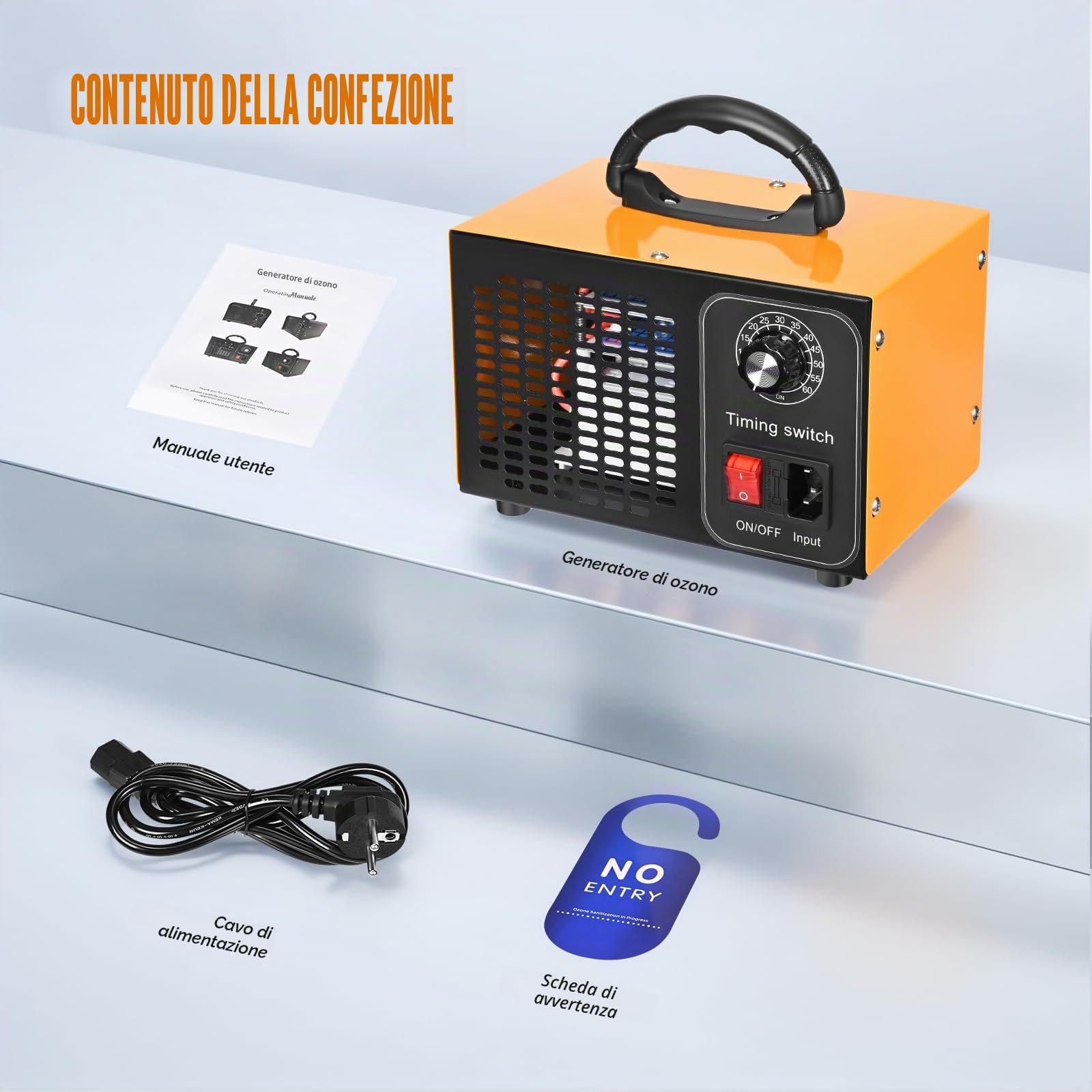 Generatore di ozono 60000 mg/h, 400 ㎡, purificatore d'aria e timer da 60 minuti, purificatore d'aria O3, purificatore d'aria per auto, purificatore d'aria e deodorante (versione avanzata)