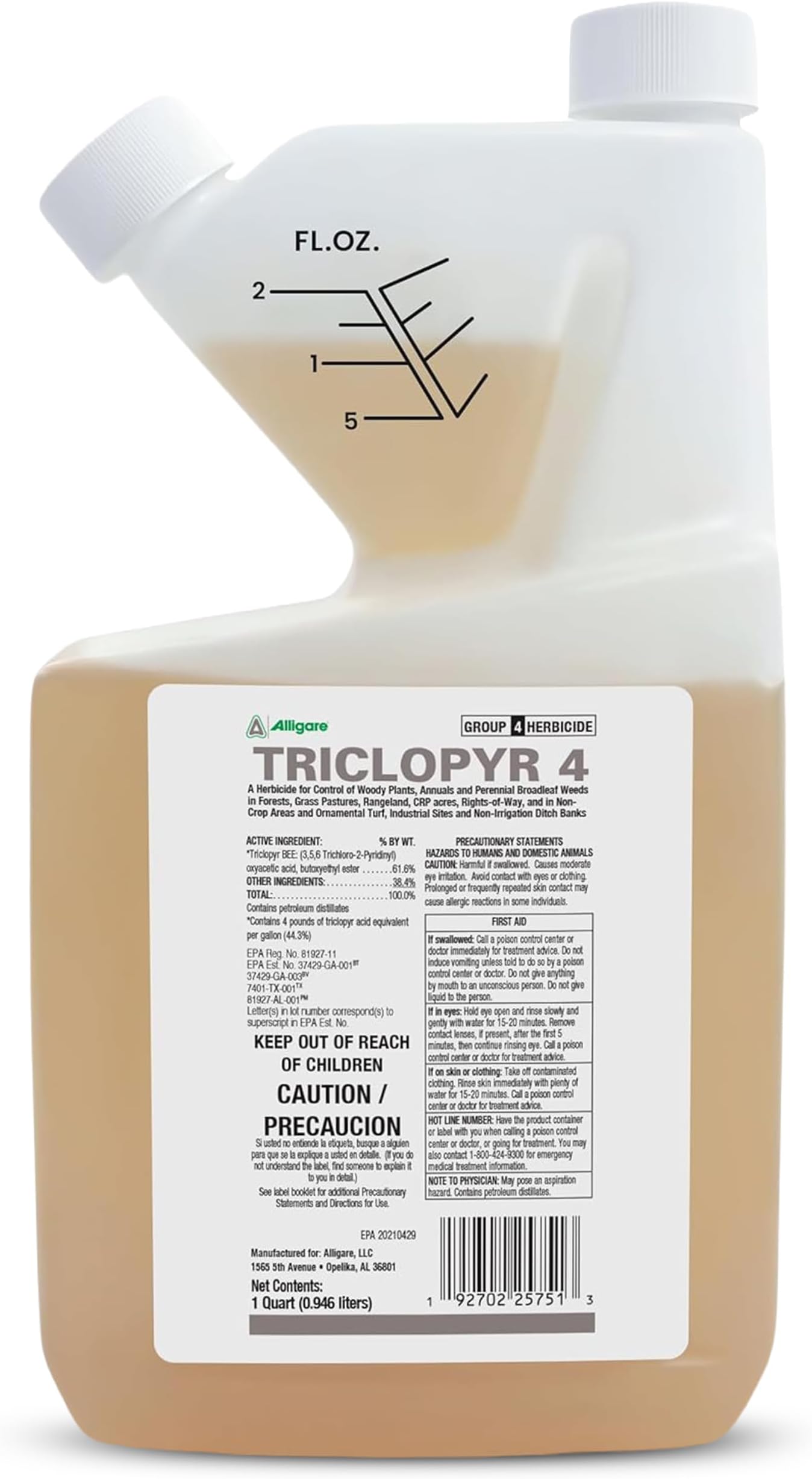 ALLIGARE - Triclopyr Herbicide 4 EC Selective Weed Killer for Woody Plants, Brush for Forestry, Pastures, Rights-of-Way, Wetlands & Industrial Sites - Compare to Garlon 4 & Remedy - 1 Quart