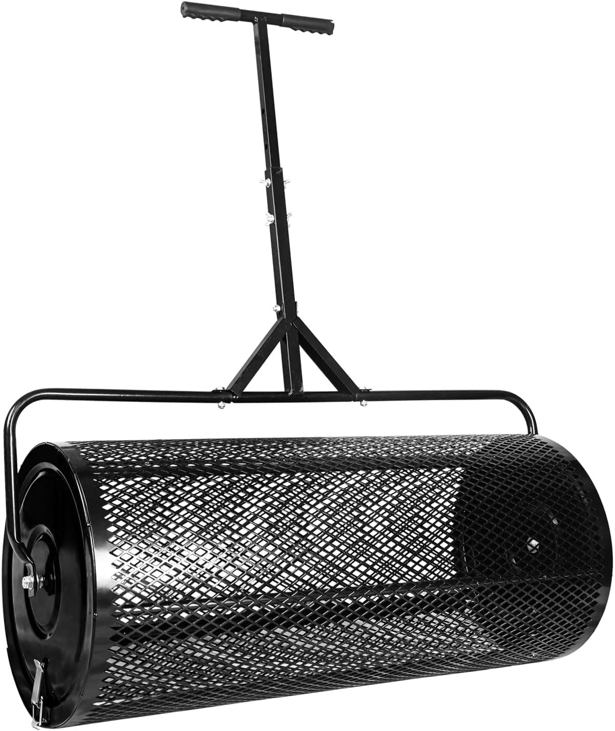 MAKEATREE 36 Inch Compost Spreader and Peat Moss Spreader, 36" Lawn Top Soil Spreader with Height Adjustable T Shaped Handle, Steel Mesh Basket Garden Spreader for Spreading Manure Topsoil, Black