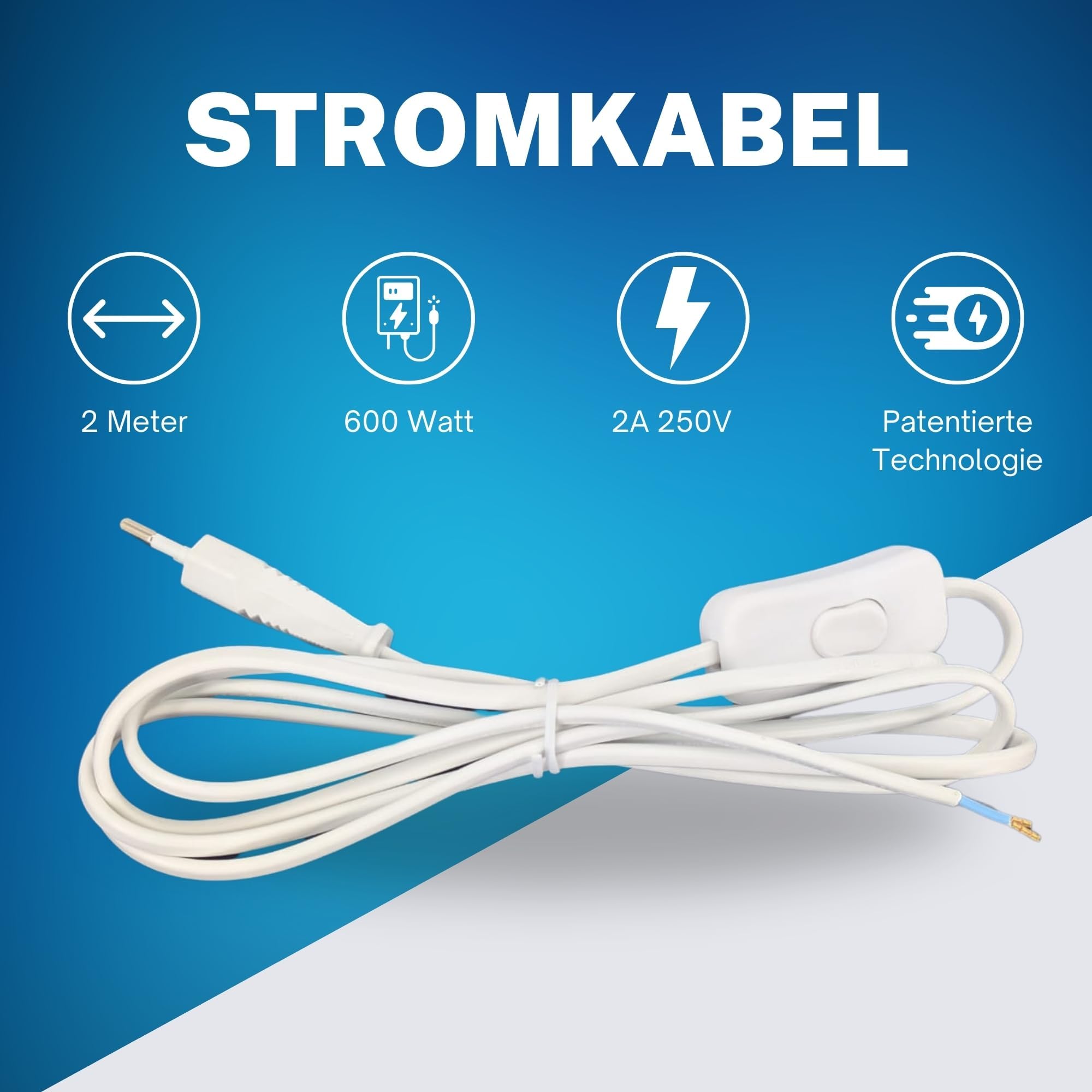 TronicXL 10 Stück Netzkabel Euro H03VVH2-F Stromkabel mit Stecker und Schalter 2m EIN Aus On Off für Lampe Leuchte Lüfter Sonderposten Elektro Ersatzteile Anschlusskabel Eurostecker