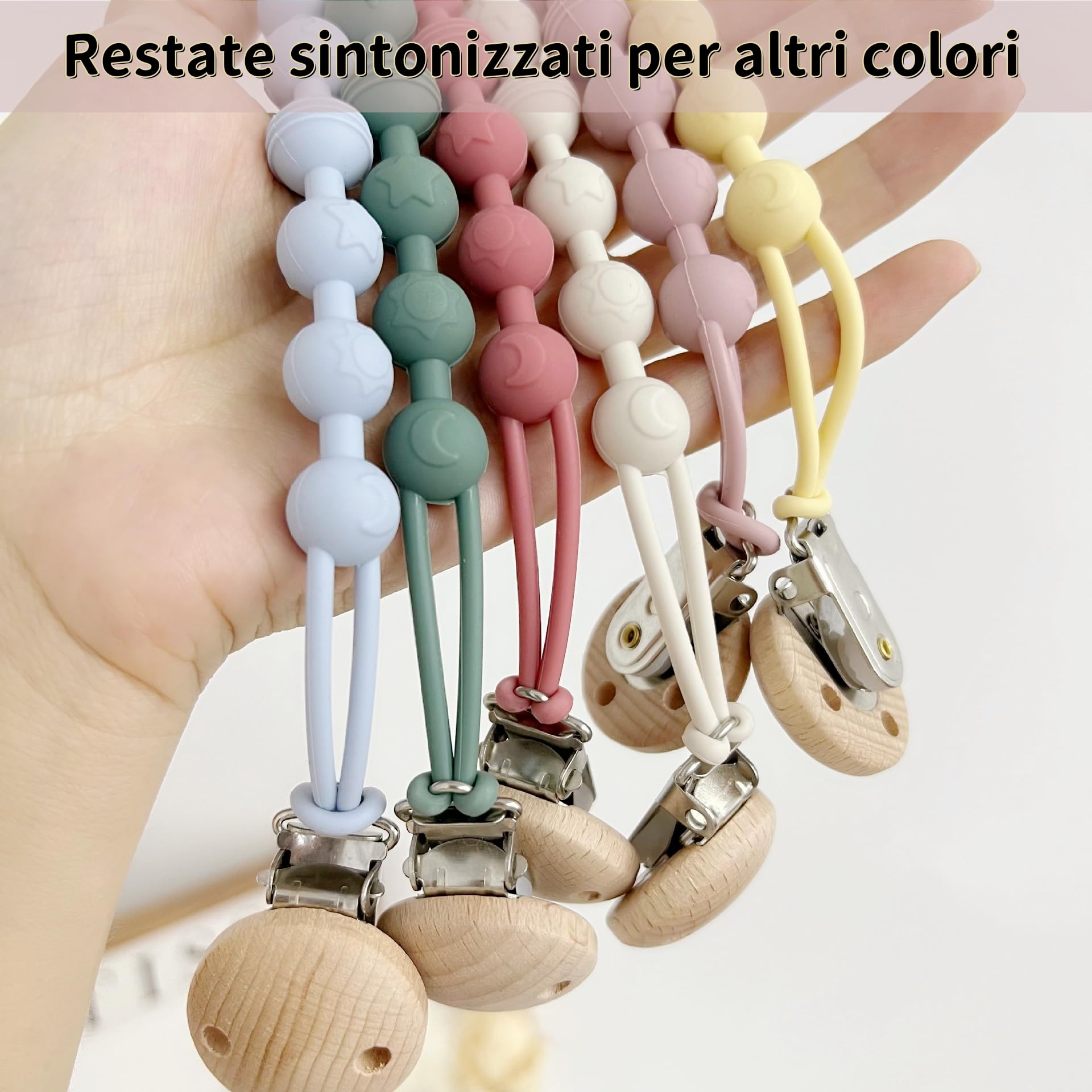 2 Pezzi Catenella Portaciuccio in Silicone,Set Catenelle per Ciuccio con 2 Pezzi Ciuccio Clip Adattatore, Portaciuccio Senza BPA,Catenelle per Ciuccio con Adattatore