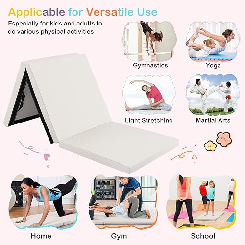 Miniatura 6 de GYMAX Colchoneta de gimnasia plegable, triple de 6 x 2 x 2 pulgadas, con asas de transporte, piel sintética impermeable, cierres de velcro,