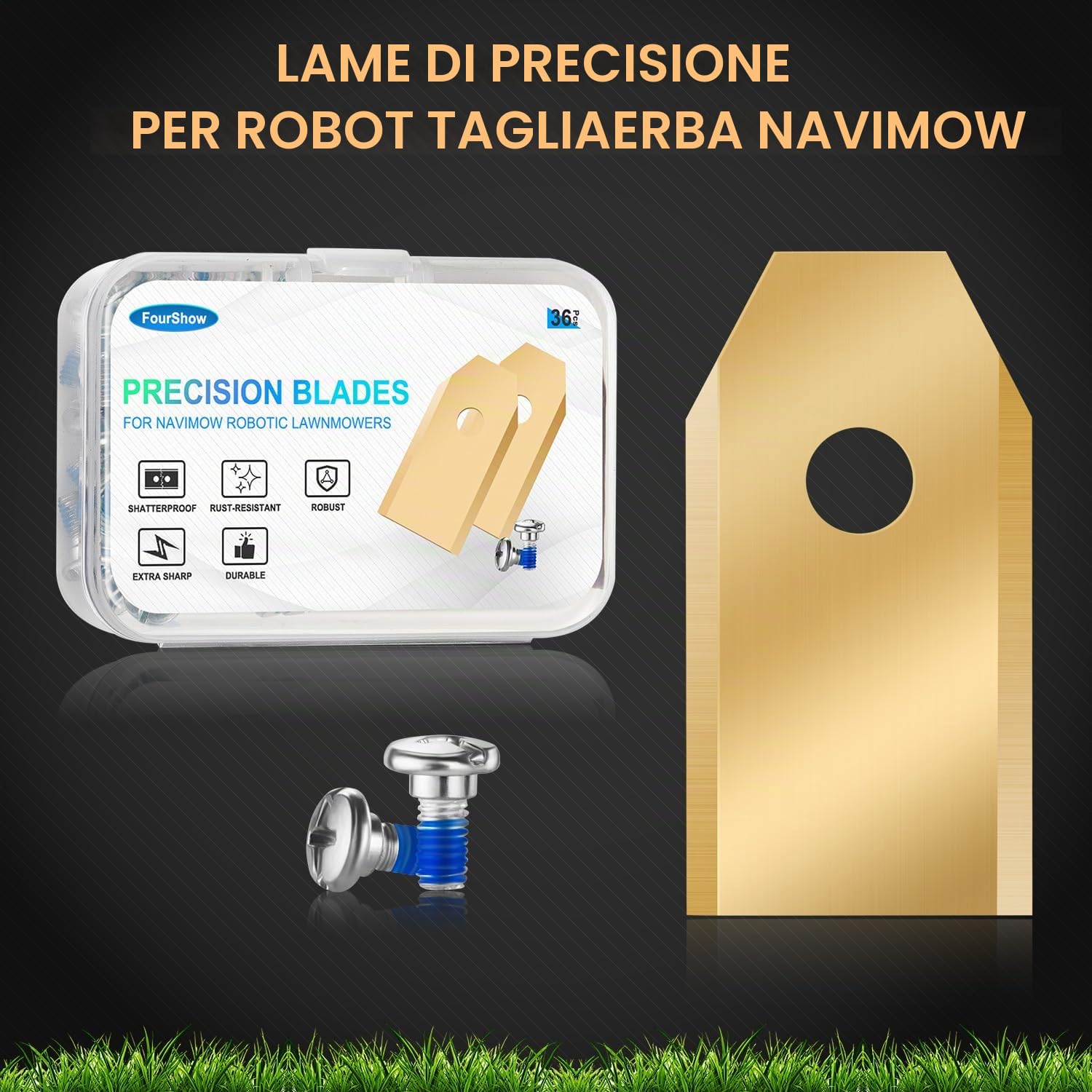 36 lame di ricambio compatibili con tutte le lame Navimow serie i105E, i110E, H1500E, H3000E-VF, X315E, X390E, viti con fissaggio filettato