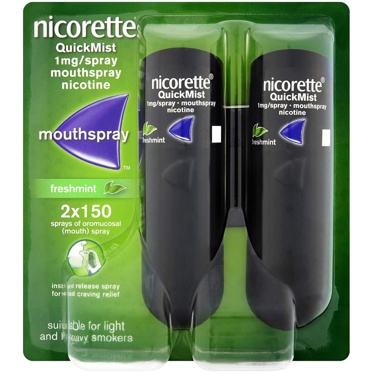 Nicorette QuickMist Duo Freshmint Flavor, 2 X 150 Sprays
