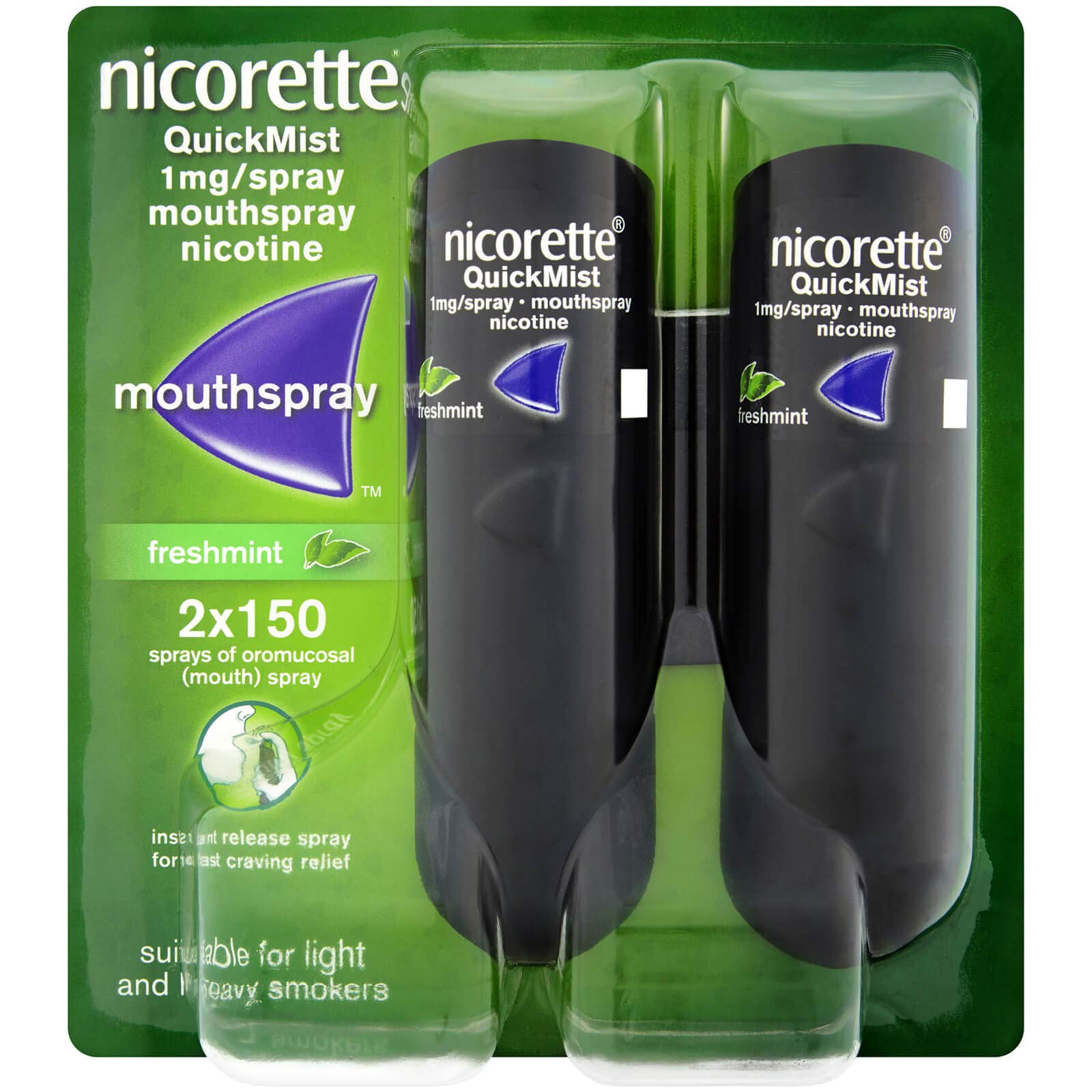 Nicorette QuickMist Duo Freshmint Flavor, 2 X 150 Sprays