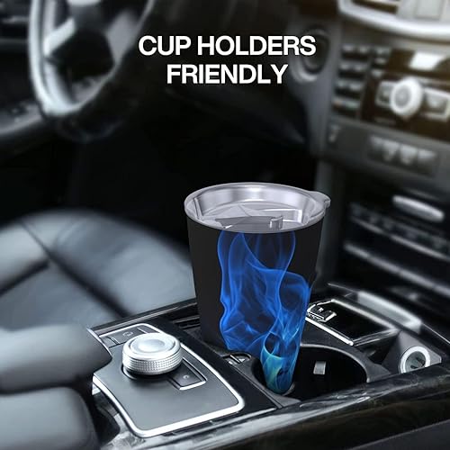 Miniatura 6 de Vaso de 20 onzas con tapa con aislamiento al vacío, de acero inoxidable con llama azul, taza de café aislada para viajes, reutilizable, doble pared,