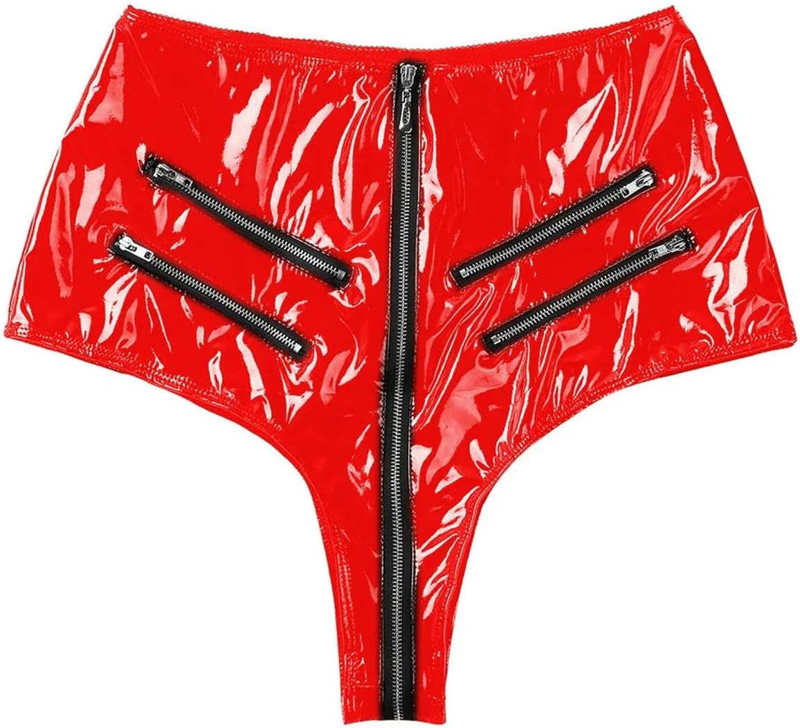 PVC Leather Men Zipper Open Crotch Panties Wetlook Pole Dance Panties