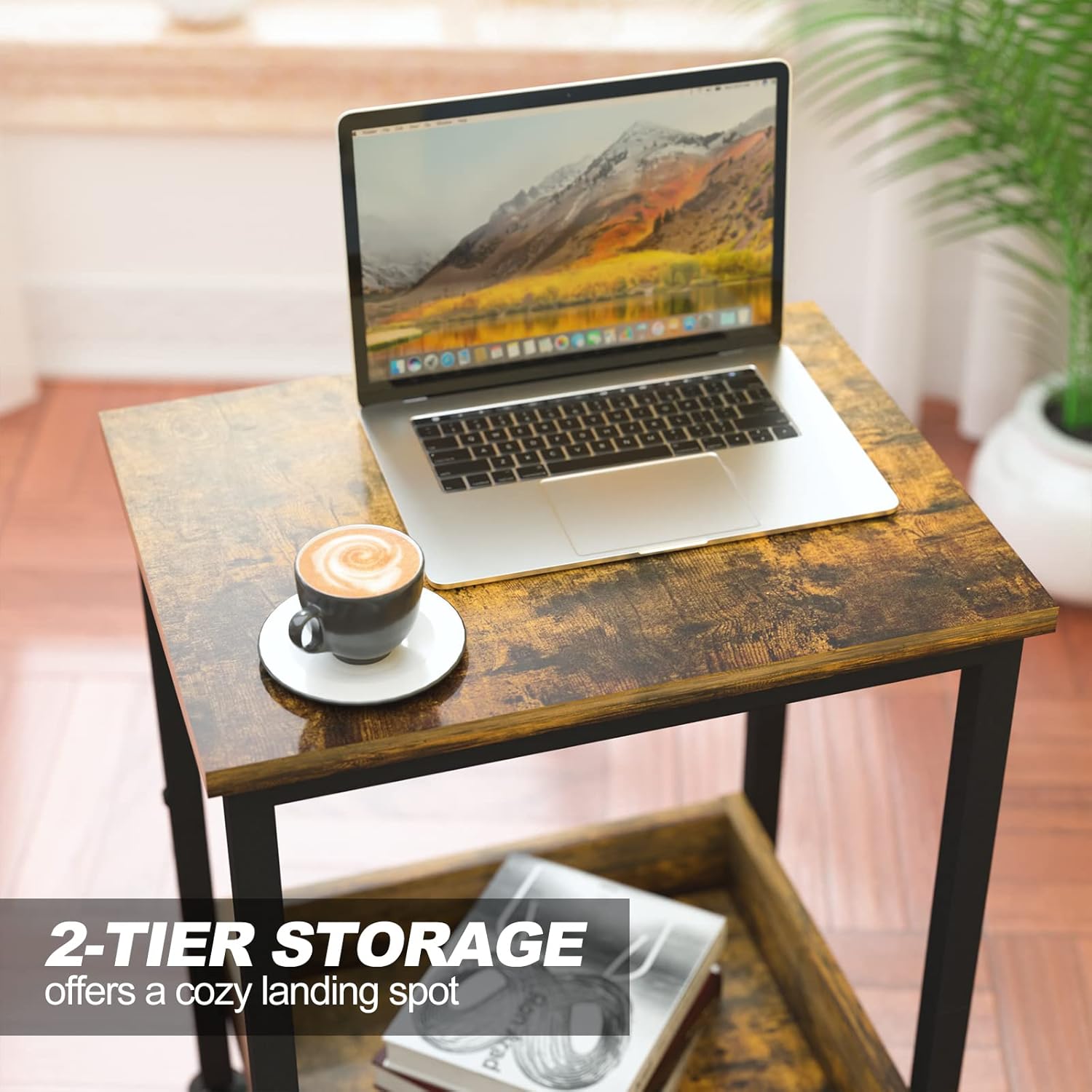 ASTARTH Side Table-2 Tier End Table w/Open Additional Shelf for Storage, Industrial Nightstand-Record Player Stand-Metal Frame for Living Room Sofa Table-15.7' W, Sturdy&Easy Assembly, Vintage Brown : Home & Kitchen