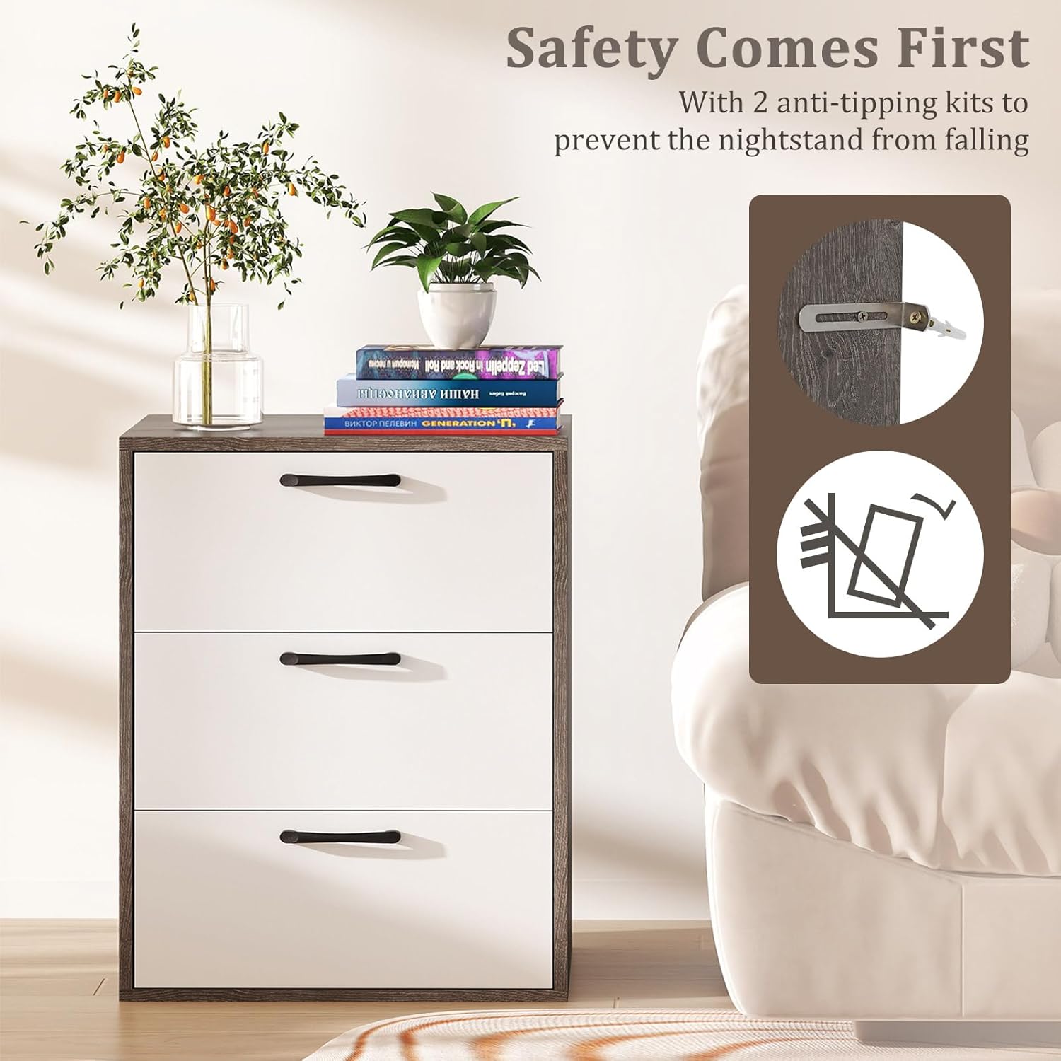 3 Drawer Dresser, 26’’ Modern Chest of Drawers, Wood Dressers & Chests, Short Dresser for Small Spaces, Small Drawers for Closet, White Dresser for Bedroom, Living Room, Home Office