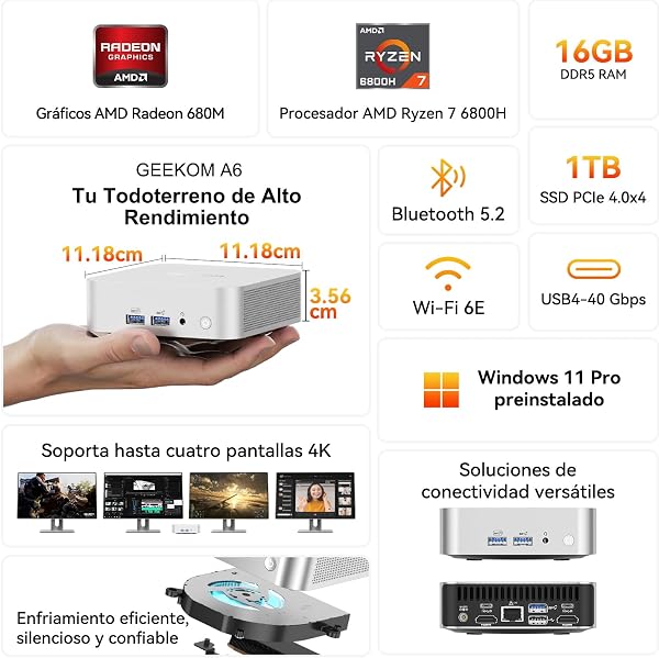 GEEKOM IT11 2TB NUC Mini PC, Intel i7-11390H (8 Threads, 12MB Cache, MAX 5GHz), 32GB DDR4 Windows 11 Pro con Intel Iris Xe Graphics Mini Desktop, NUC i7 8K UHD Computer | USB4 | Wi-Fi 6 - 2