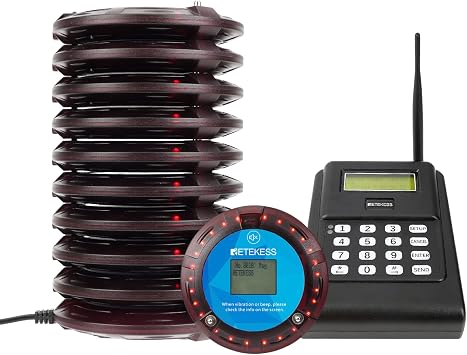 Retekess TD166 Restaurant Smart Pager System, 3 Miles Long Range, Display Text Message, Smart Alerts, Compatible Software 10 Coaster Pagers for Warehouse, Logistics Center