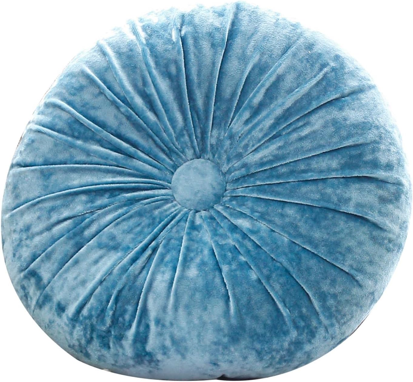 MOJUN Round Throw Pillow 15.7" Pumpkin Velvet Pillow Pleated Round Filled Pillow Home Decorative Throw Pillow Cushion for Couch Chair Bed Car Floor, Lake Bule