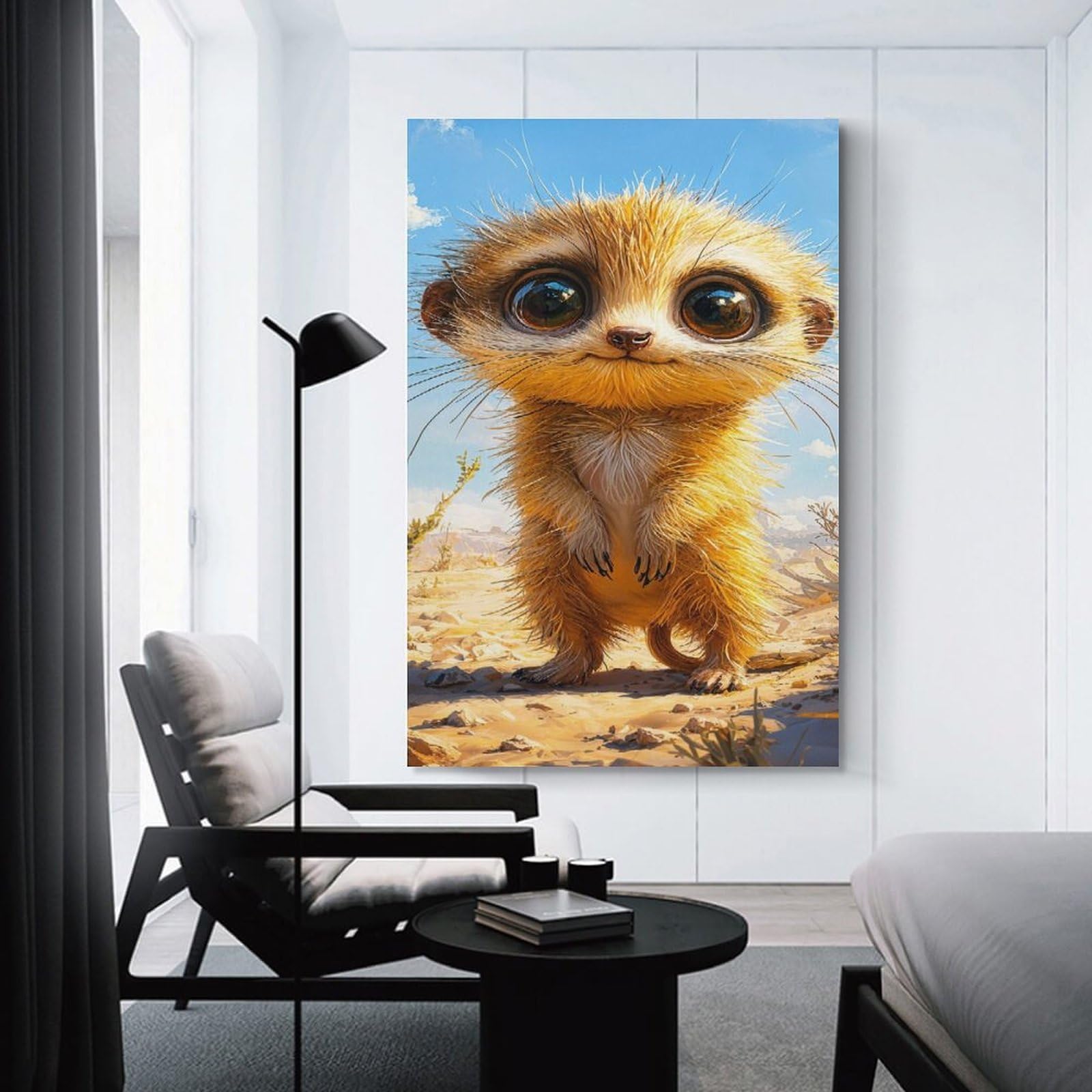 Junmoney Meerkat in Desert Canvas Art Print 16x24inch(40x60cm), for New Homes, Bedrooms Or Workspaces, Gift Idea for Housewarming And Birthdays