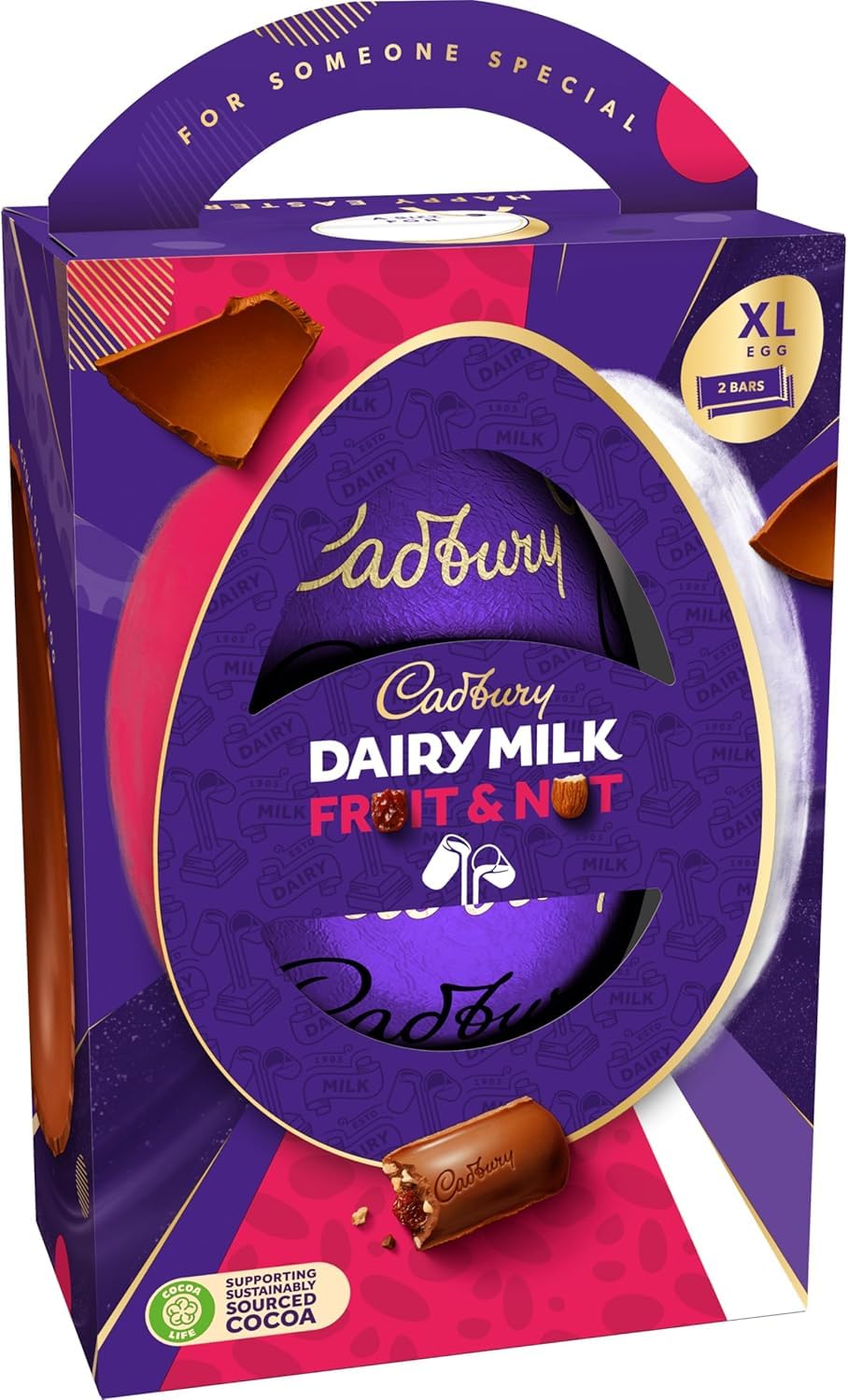 Cadbury Dairy Milk Fruit & Nut Chocolate Easter Egg, Includes 1 Extra Large Chocolate Shell and Cadbury Dairy Milk Fruit & Nut 2 Bars, Gift for Easter, 273 g (Pack of 1)
