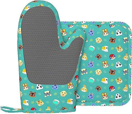 Miniatura 2 de A-nim-al Cro-ssi-ng04 - Juego de manoplas de horno y soportes para ollas resistentes al calor, antideslizantes, de silicona, con guantes de horno y