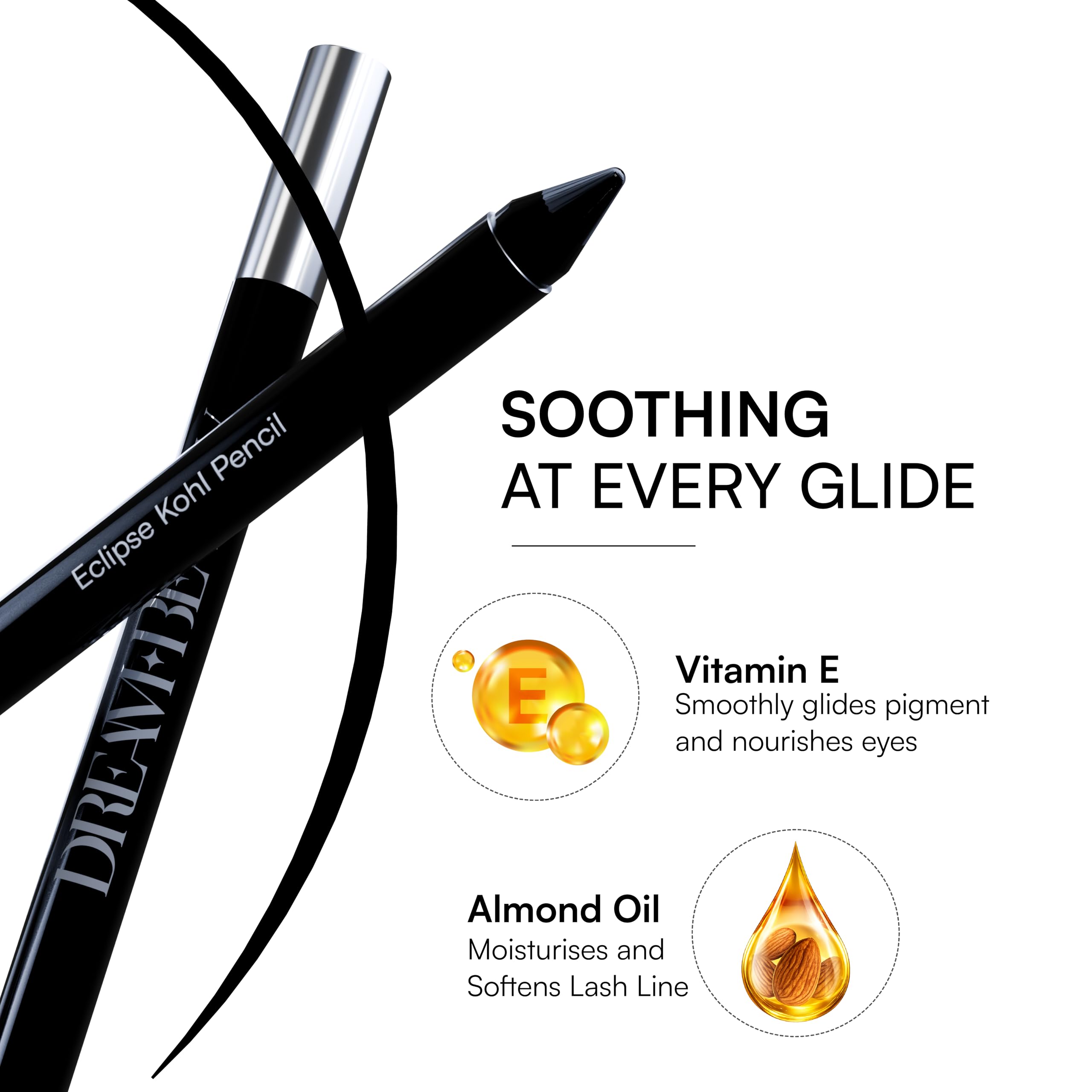 Dream Beauty Intense Black Long Stay Eclipse Kajal - Smudge-Proof, Waterproof & Humidity-Proof | Silky Matte Finish | One-Swipe Application, Non-Irritating & Gentle for Sensitive Eyes with Vitamin E & Almond Oil | With Free Sharpener 1.5gm 1